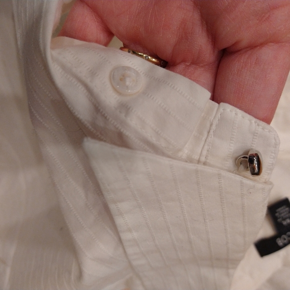 Large Jacob pinstripe short sleeve button down ivory dress shirt - Picture 10 of 16